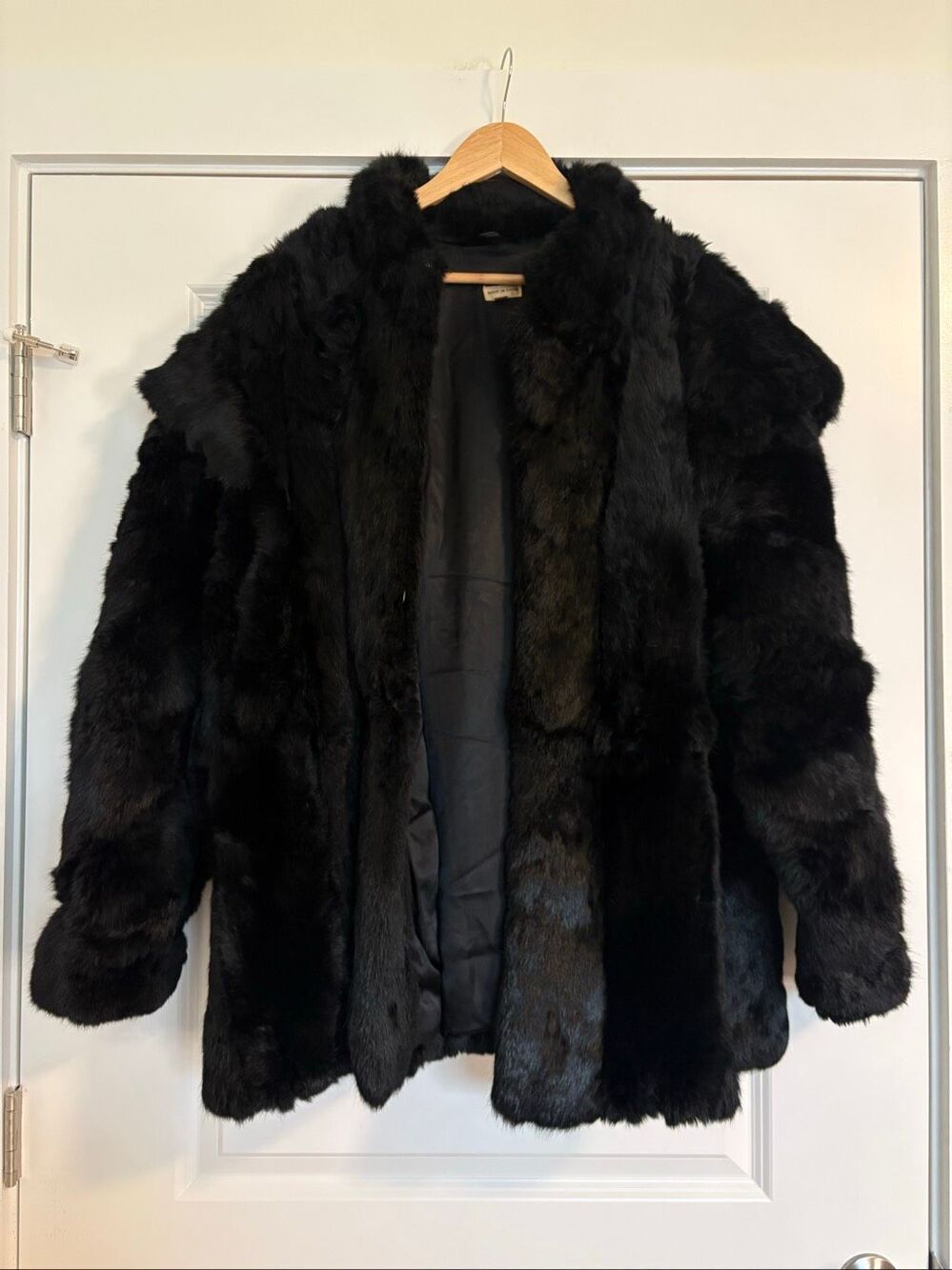 Vintage Genuine Rabbit Fur Coat Black Oversized Fits Like A Women’s XL 2X - Picture 2 of 16